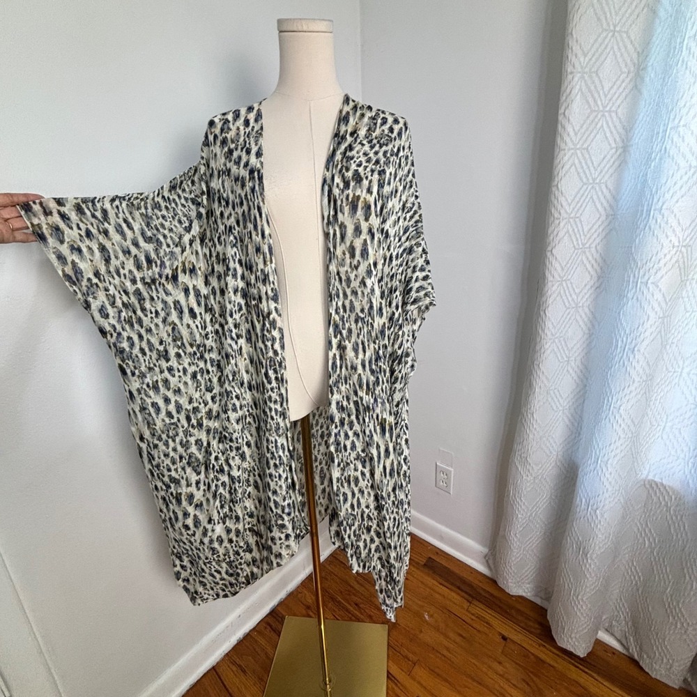Lovestitch Long-Line Kimono Boho Abstract Leopard Print Layering Indie Women OS